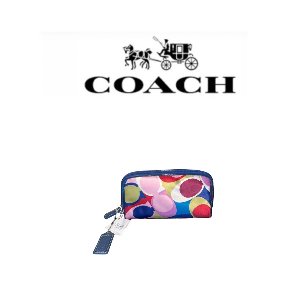 Coach Multicolor Scarf Print Satin Travel Cosmetic Bag